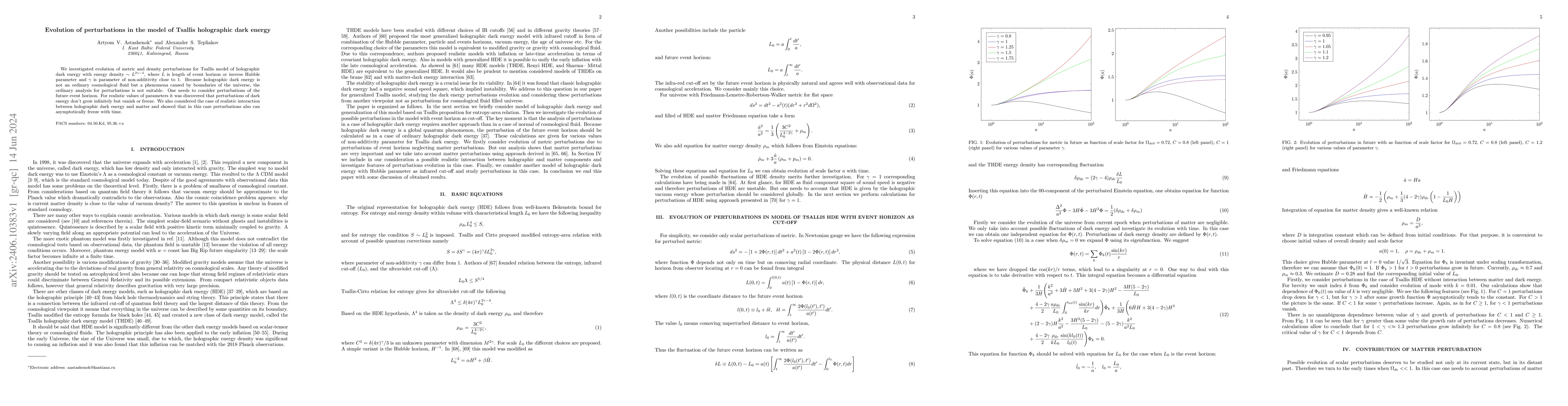 Thumbnail for Evolution of perturbations in the model of Tsallis holographic dark
  energy
