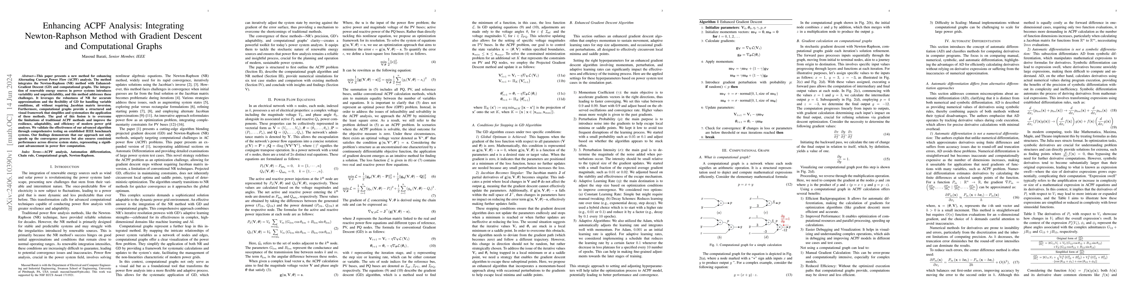 Thumbnail for Enhancing ACPF Analysis: Integrating Newton-Raphson Method with Gradient
  Descent and Computational Graphs