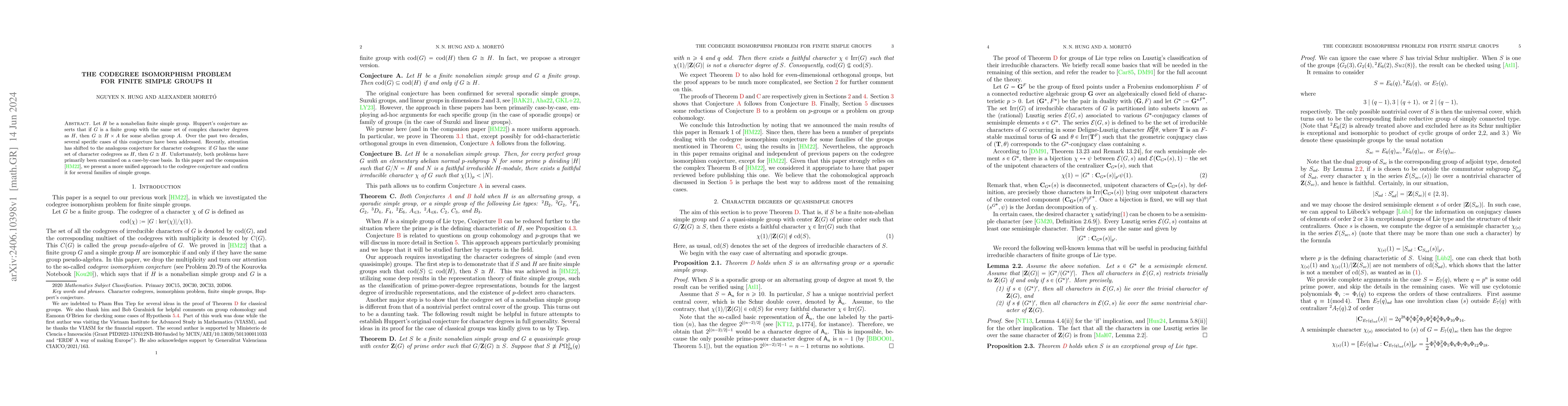 Thumbnail for The codegree isomorphism problem for finite simple groups II