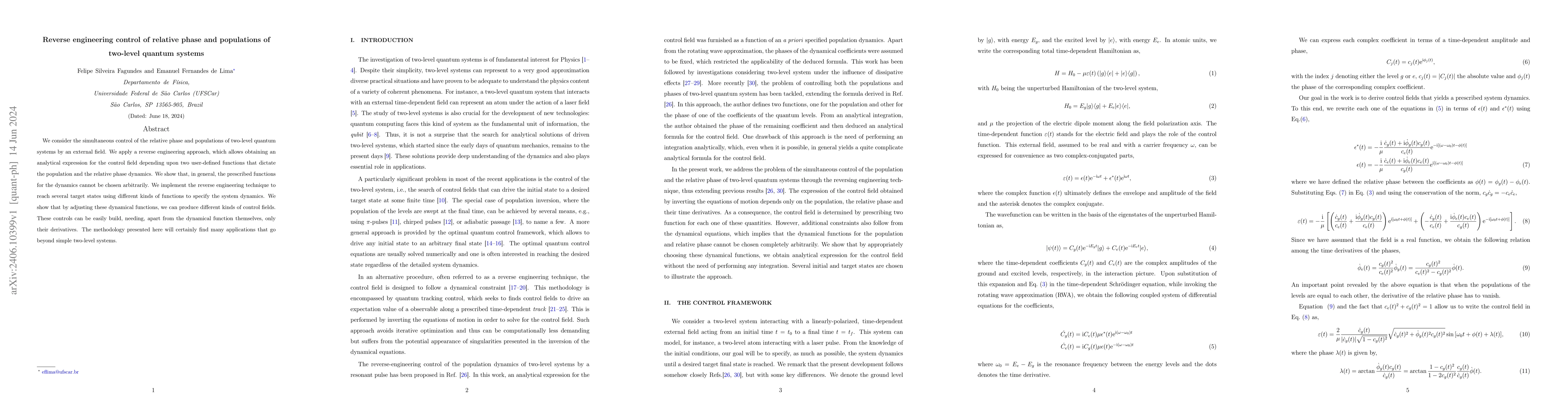 Thumbnail for Reverse engineering control of relative phase and populations of
  two-level quantum systems