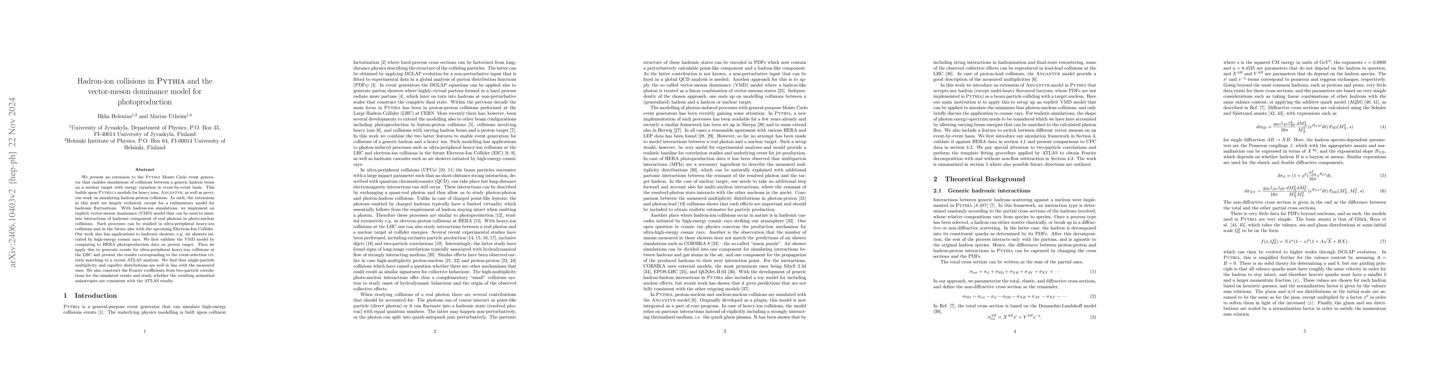 Thumbnail for Hadron-ion collisions in Pythia and the vector-meson dominance model for
  photoproduction