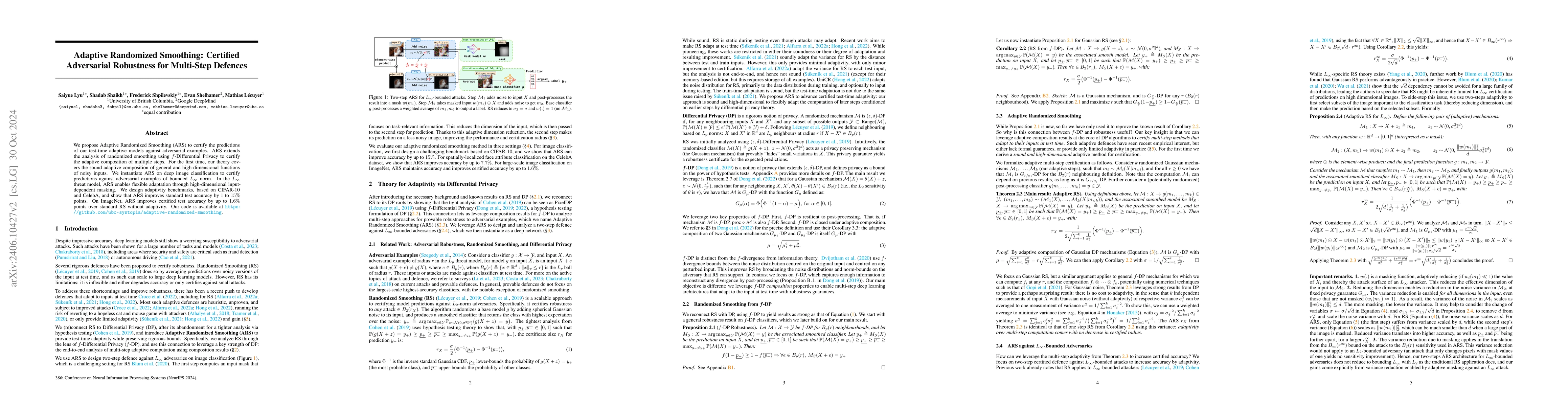 Thumbnail for Adaptive Randomized Smoothing: Certifying Multi-Step Defences against
  Adversarial Examples