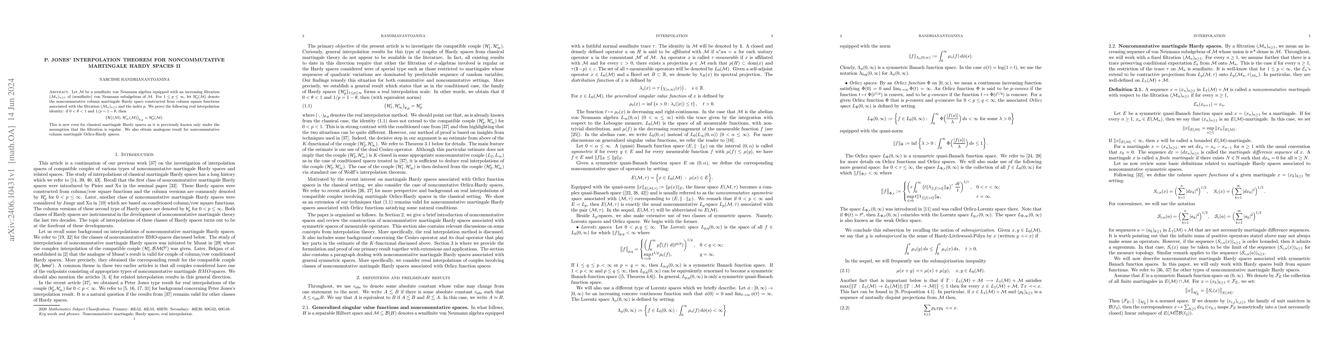 Thumbnail for P. Jones' interpolation theorem for noncommutative martingale Hardy
  spaces II