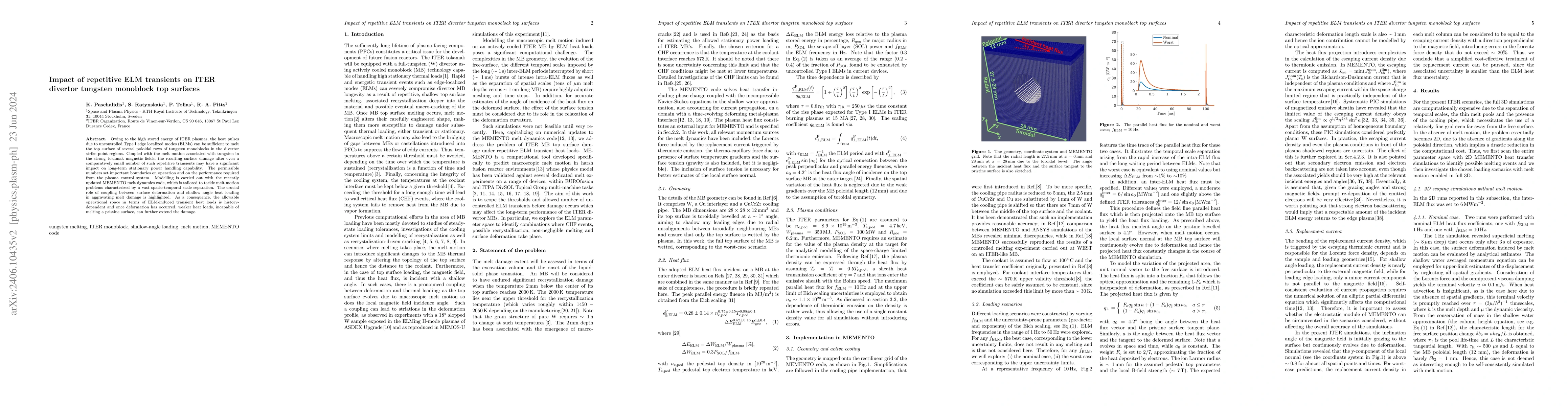 Thumbnail for Impact of repetitive ELM transients on ITER divertor tungsten monoblock
  top surfaces