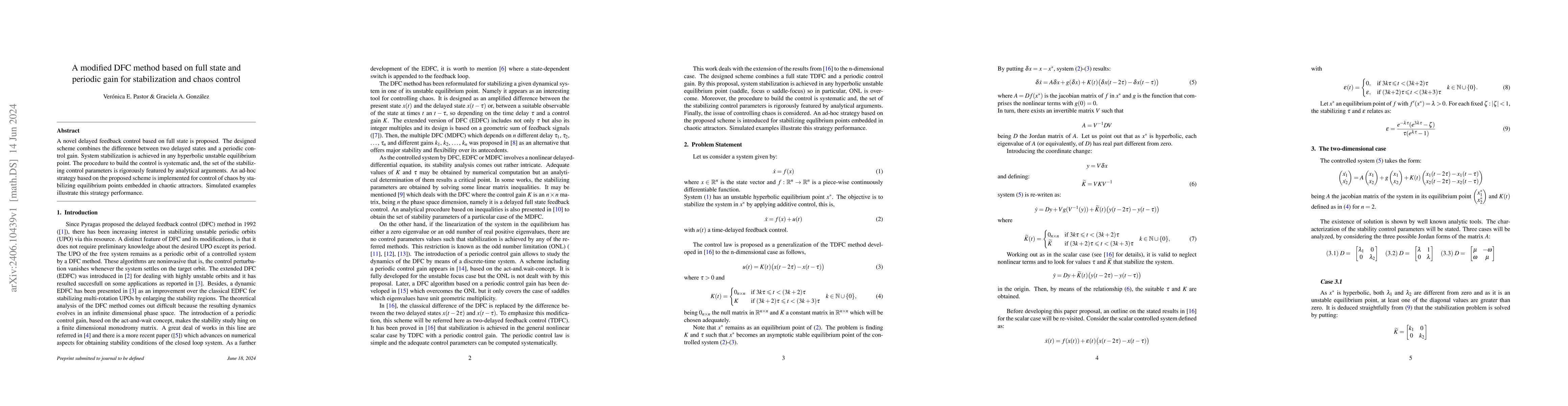Thumbnail for A modified DFC method based on full state and periodic gain for
  stabilization and chaos control