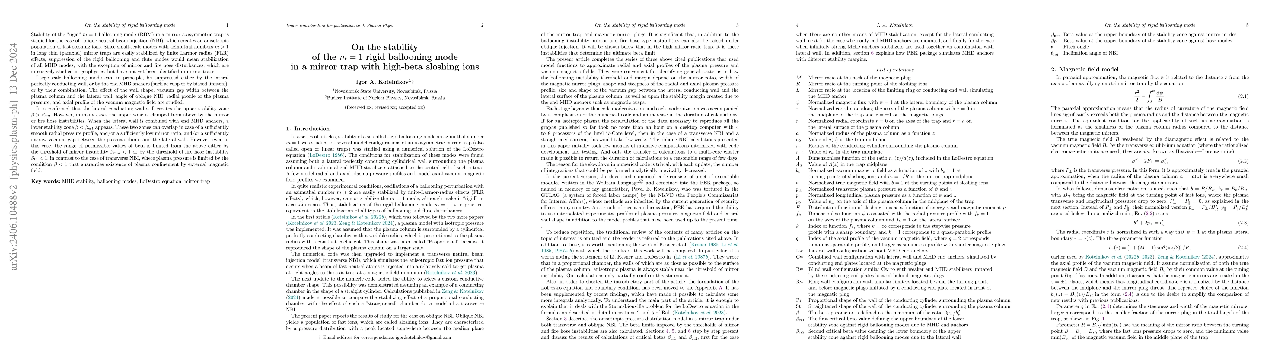 Thumbnail for On the stability of the $m=1$ rigid ballooning mode in a mirror trap
  with high-beta sloshing ions