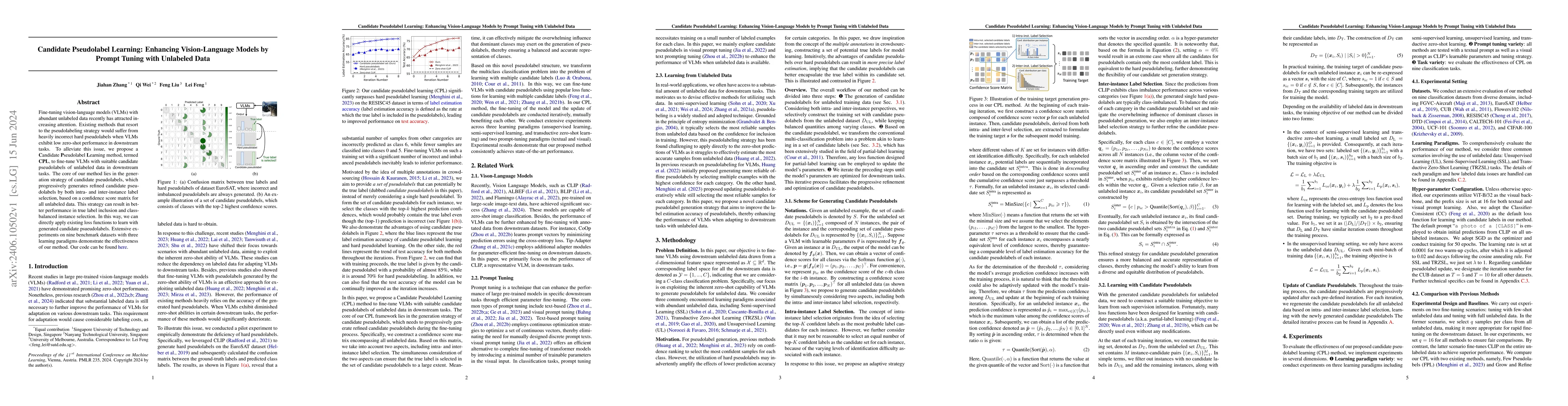 Thumbnail for Candidate Pseudolabel Learning: Enhancing Vision-Language Models by
  Prompt Tuning with Unlabeled Data