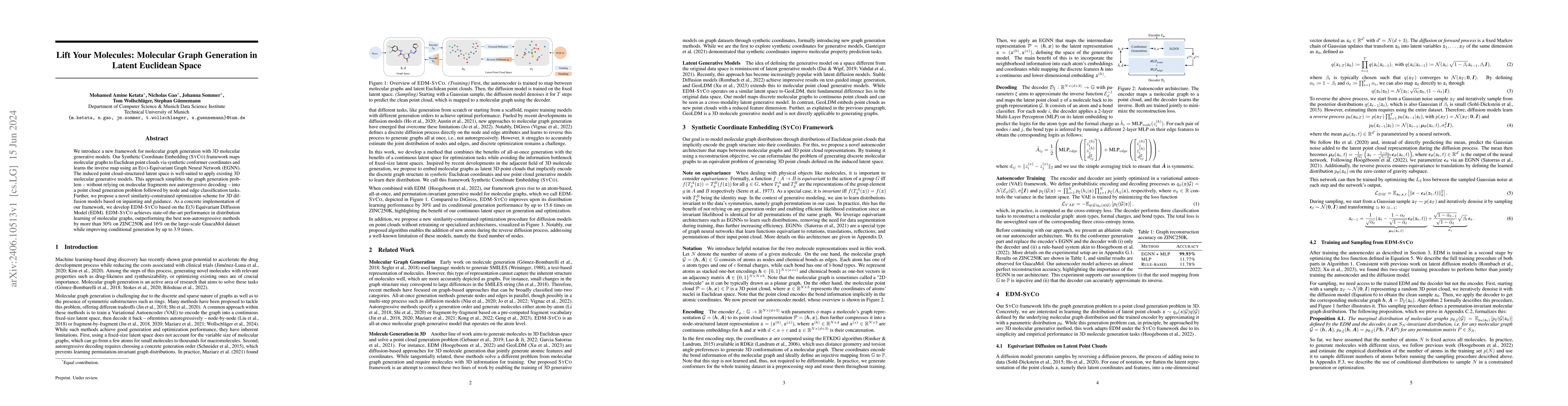 Thumbnail for Lift Your Molecules: Molecular Graph Generation in Latent Euclidean
  Space
