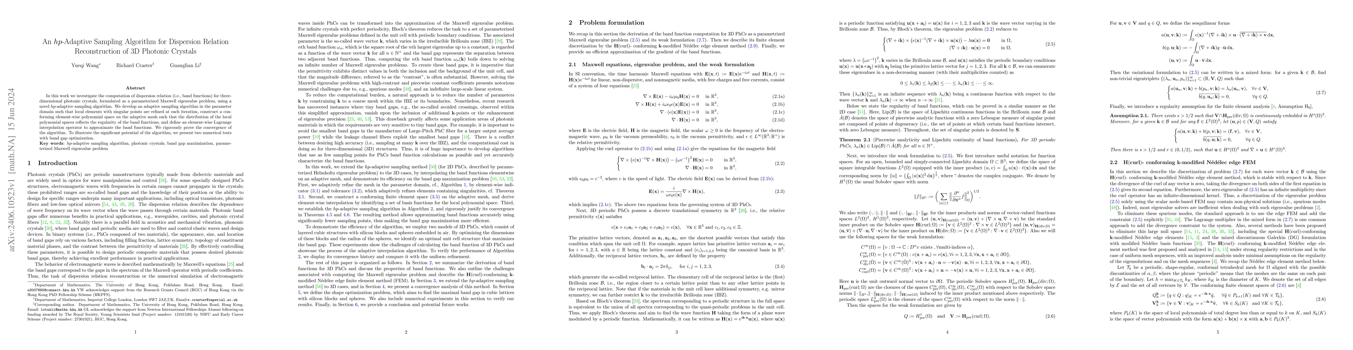 Thumbnail for An hp-Adaptive Sampling Algorithm for Dispersion Relation Reconstruction
  of 3D Photonic Crystals