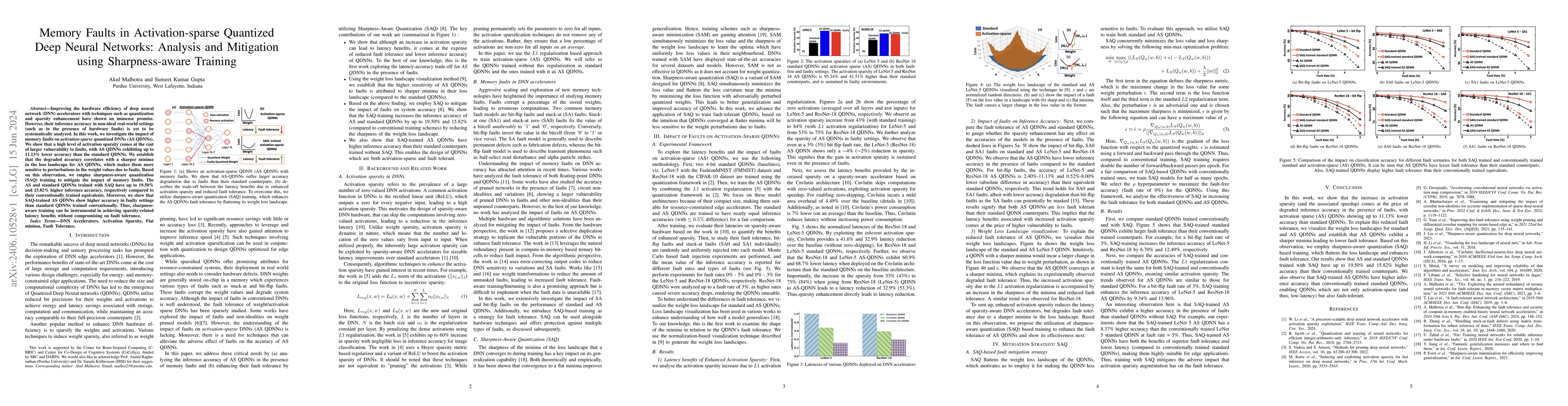 Thumbnail for Memory Faults in Activation-sparse Quantized Deep Neural Networks:
  Analysis and Mitigation using Sharpness-aware Training
