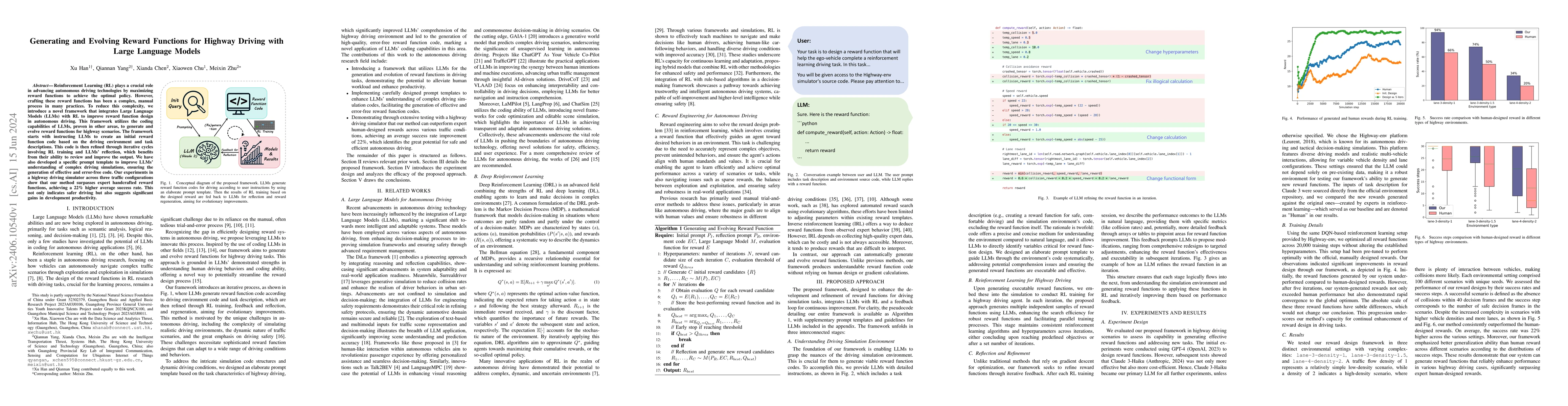 Thumbnail for Generating and Evolving Reward Functions for Highway Driving with Large
  Language Models