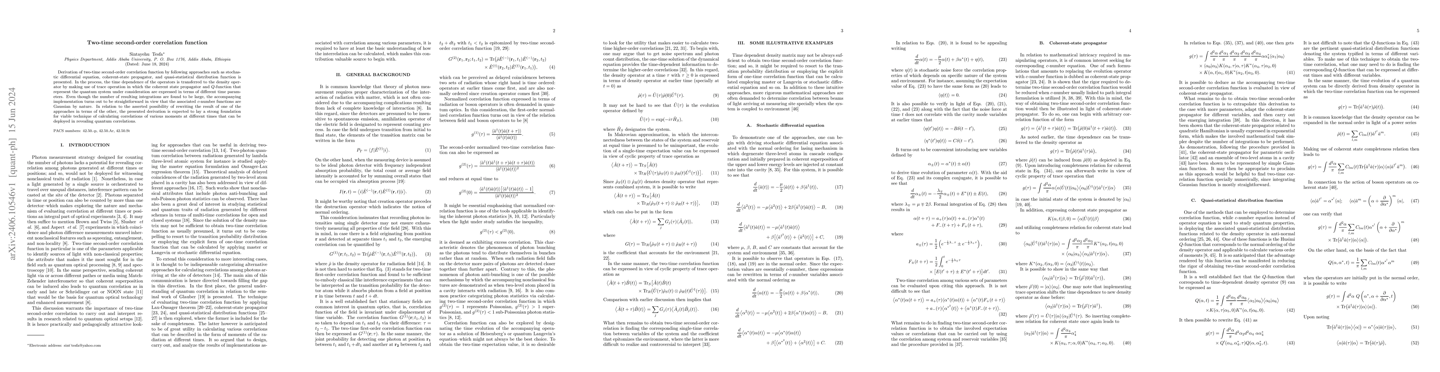 Thumbnail for Two-time second-order correlation function