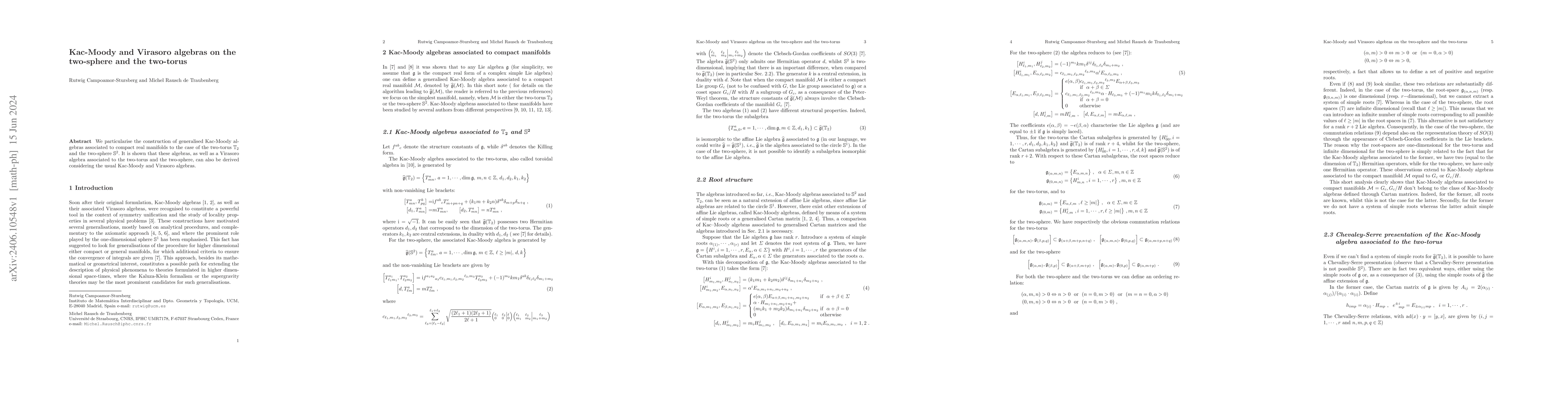 Thumbnail for Kac-Moody and Virasoro algebras on the two-sphere and the two-torus