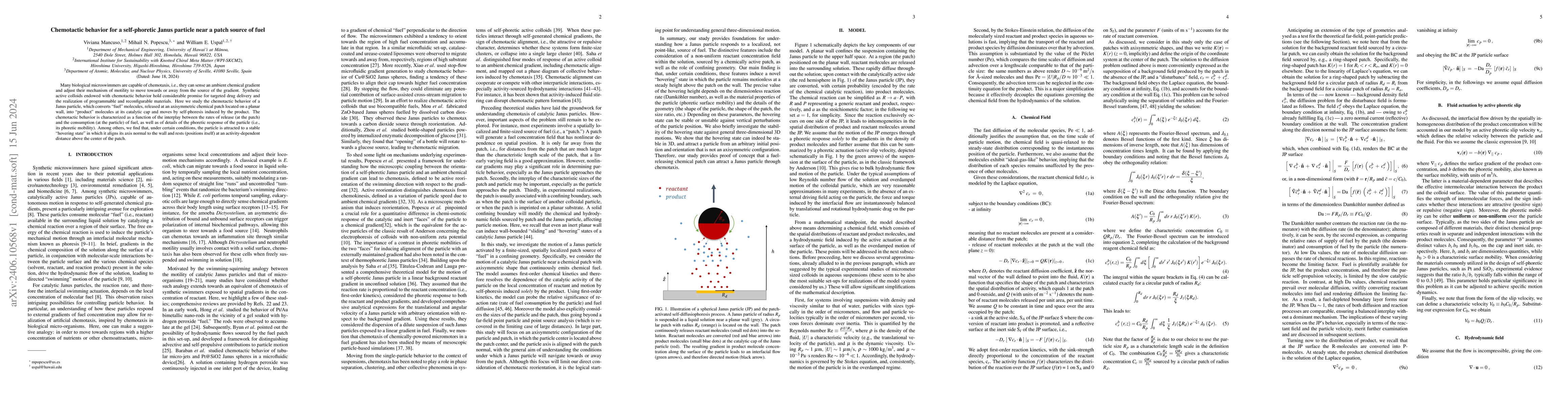 Thumbnail for Chemotactic behavior for a self-phoretic Janus particle near a patch
  source of fuel