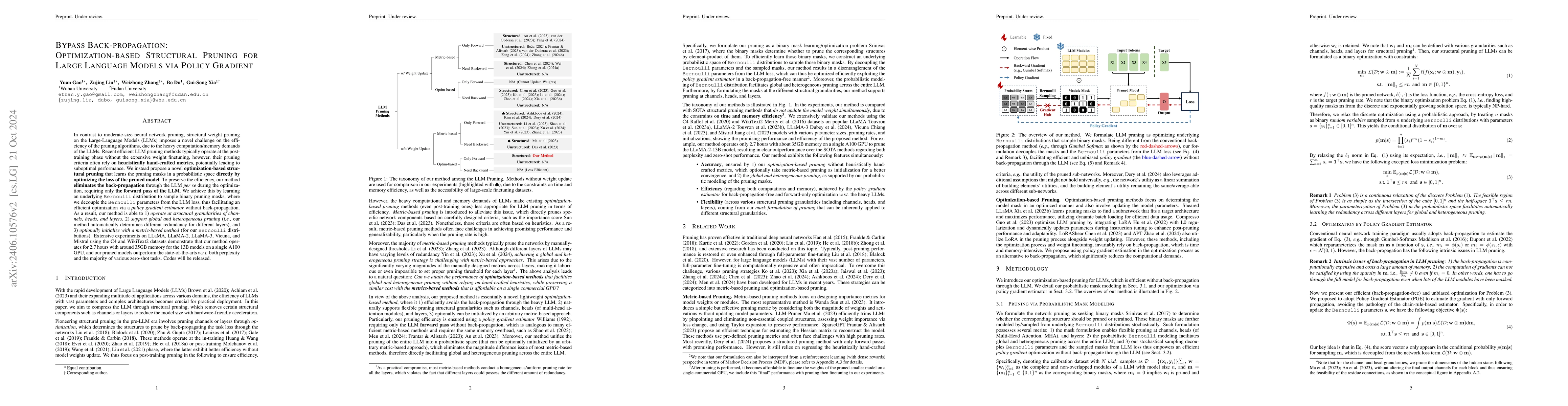 Thumbnail for Optimization-based Structural Pruning for Large Language Models without
  Back-Propagation