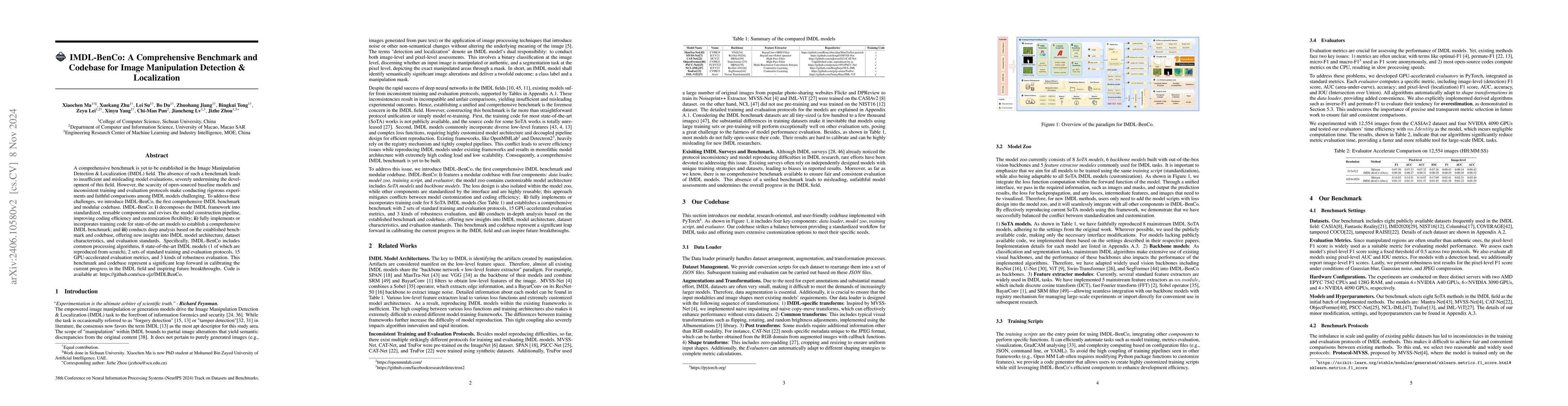 Thumbnail for IMDL-BenCo: A Comprehensive Benchmark and Codebase for Image
  Manipulation Detection & Localization