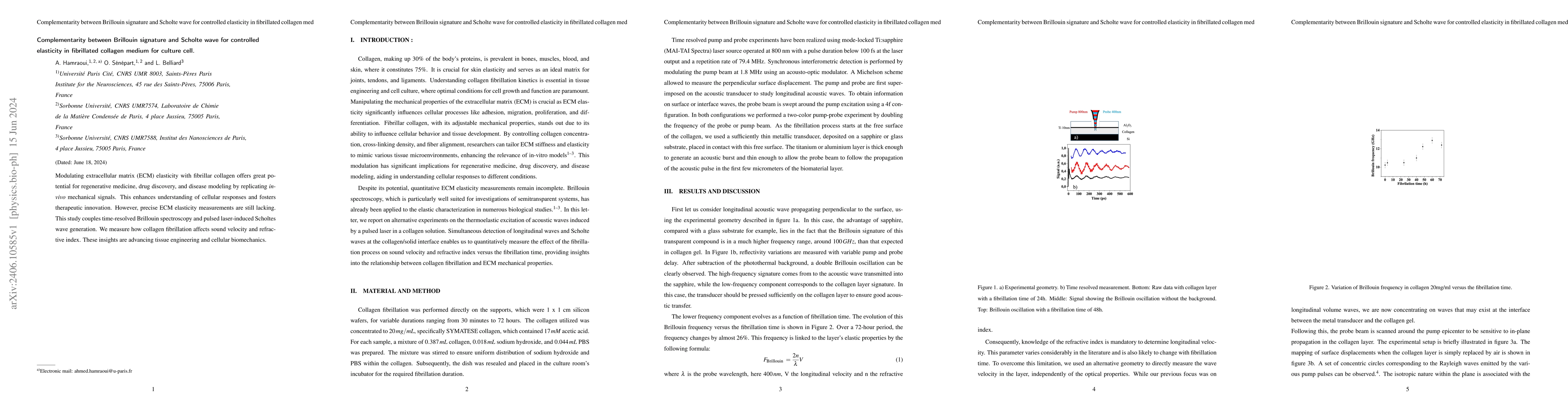 Thumbnail for Complementarity between Brillouin signature and Scholte wave for
  controlled elasticity in fibrillated collagen medium for culture cell