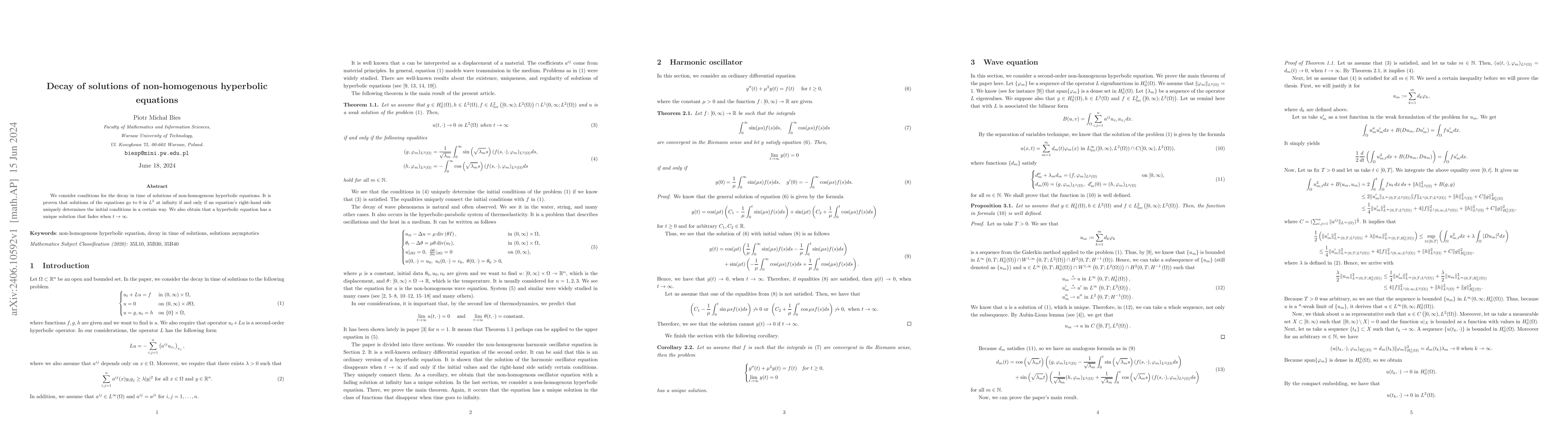 Thumbnail for Decay of solutions of non-homogenous hyperbolic equations