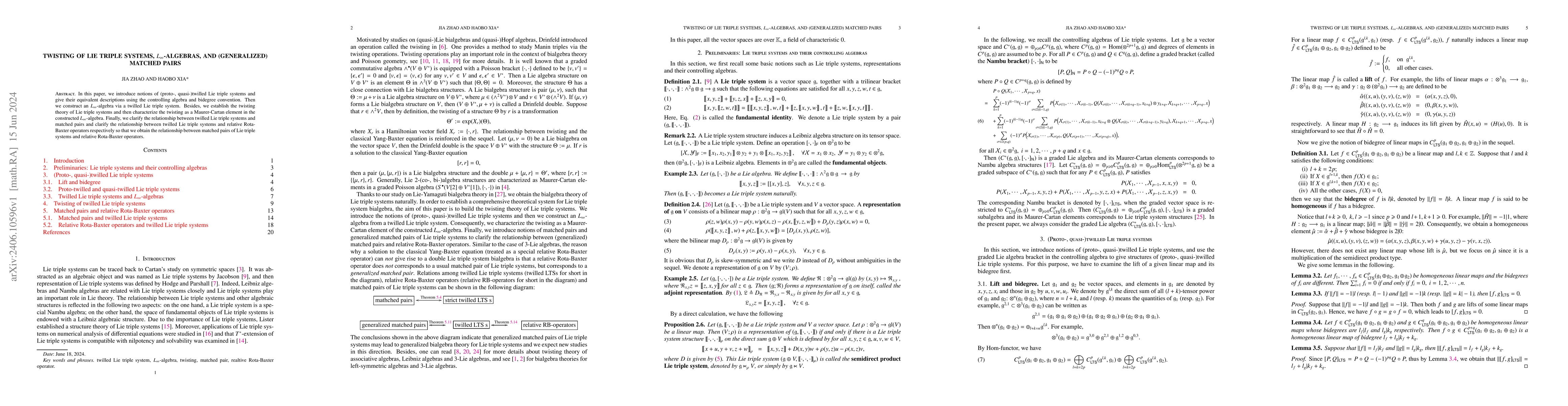 Thumbnail for Twisting of Lie triple systems, $L_\infty$-algebras, and (generalized)
  matched pairs