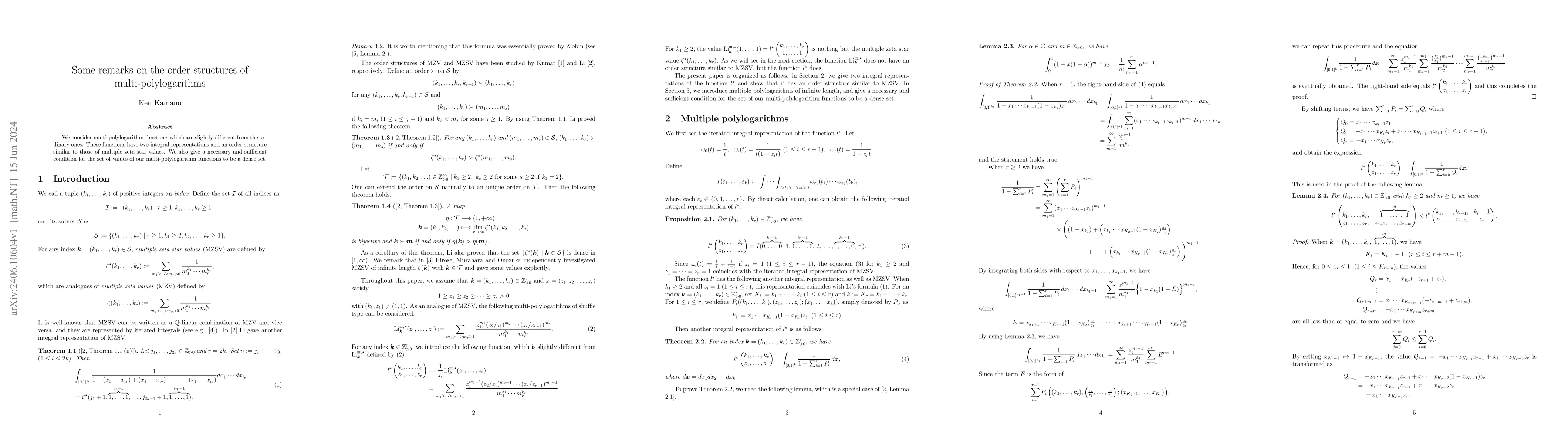 Thumbnail for Some remarks on the order structures of multi-polylogarithms