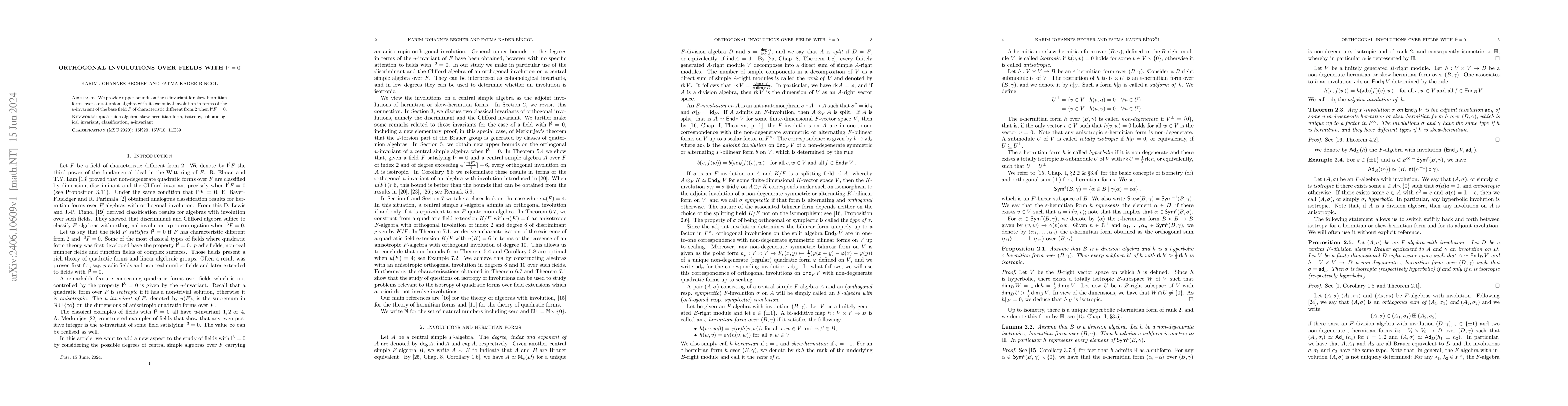 Thumbnail for Orthogonal involutions over fields with I^3=0