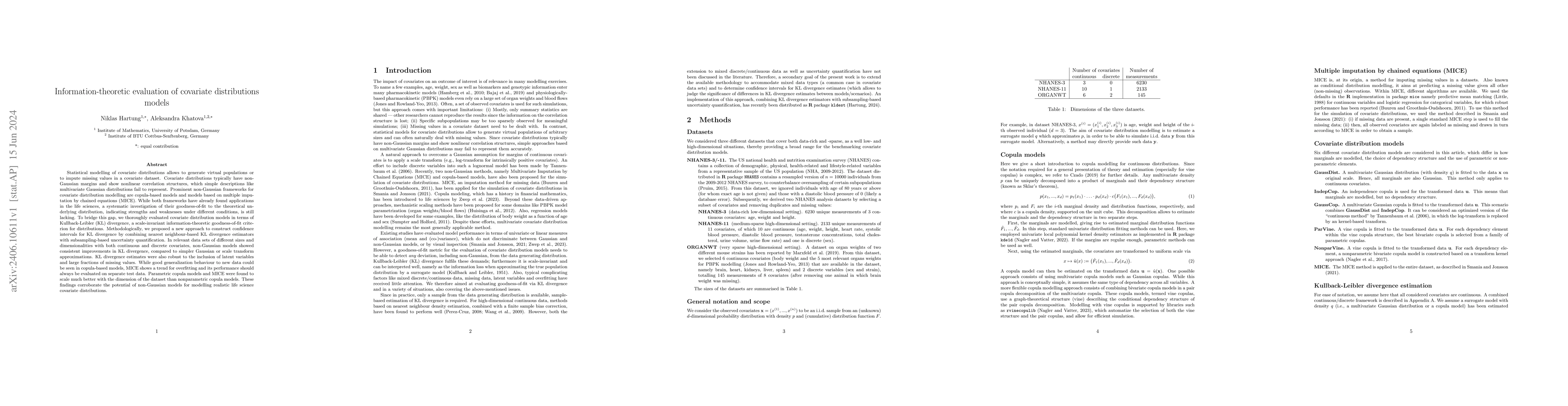 Thumbnail for Information-theoretic evaluation of covariate distributions models