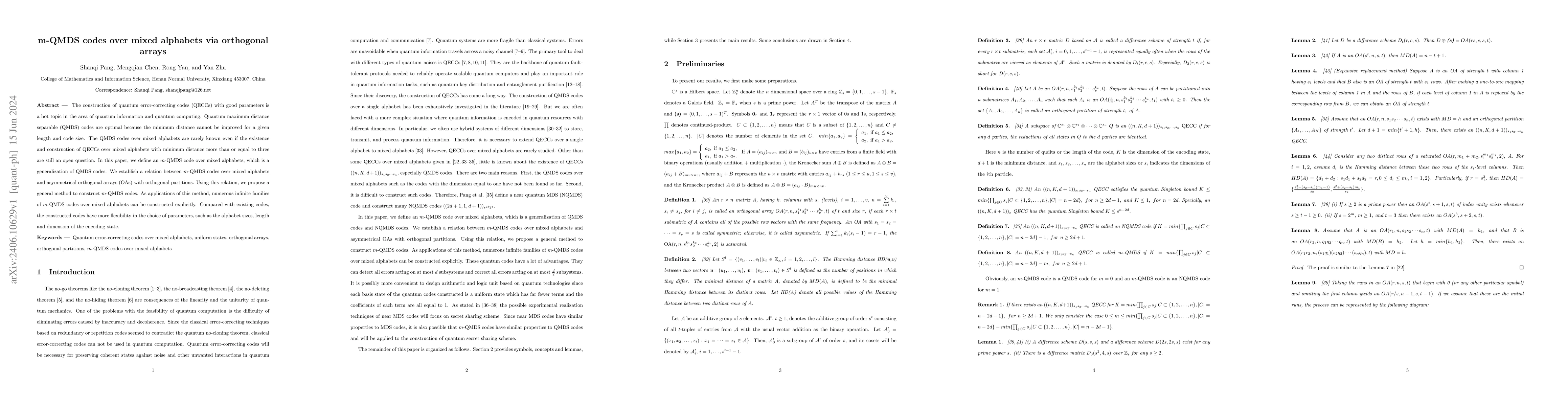 Thumbnail for m-QMDS codes over mixed alphabets via orthogonal arrays