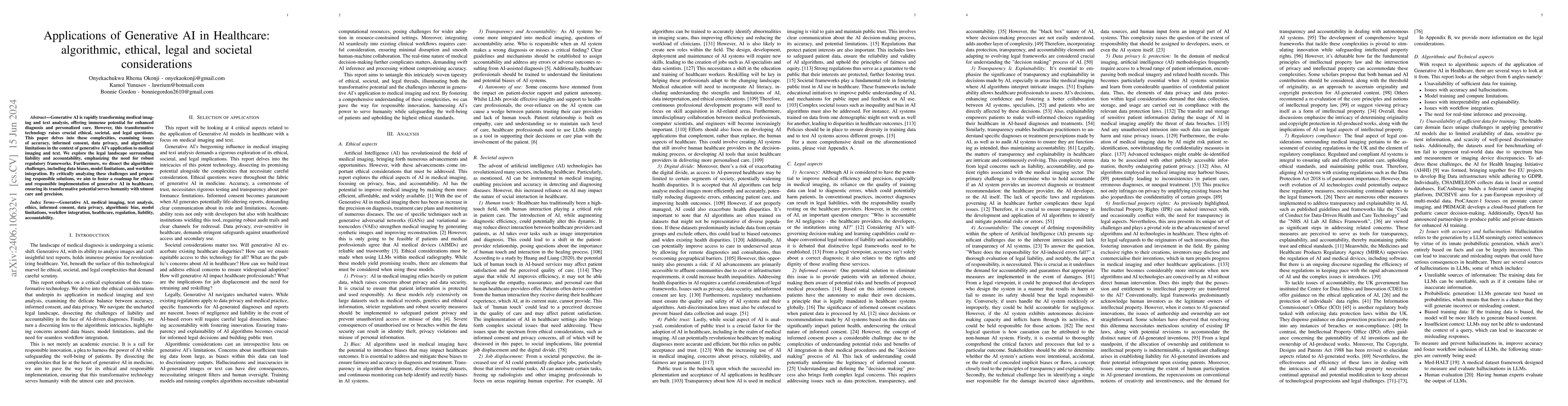 Thumbnail for Applications of Generative AI in Healthcare: algorithmic, ethical, legal
  and societal considerations