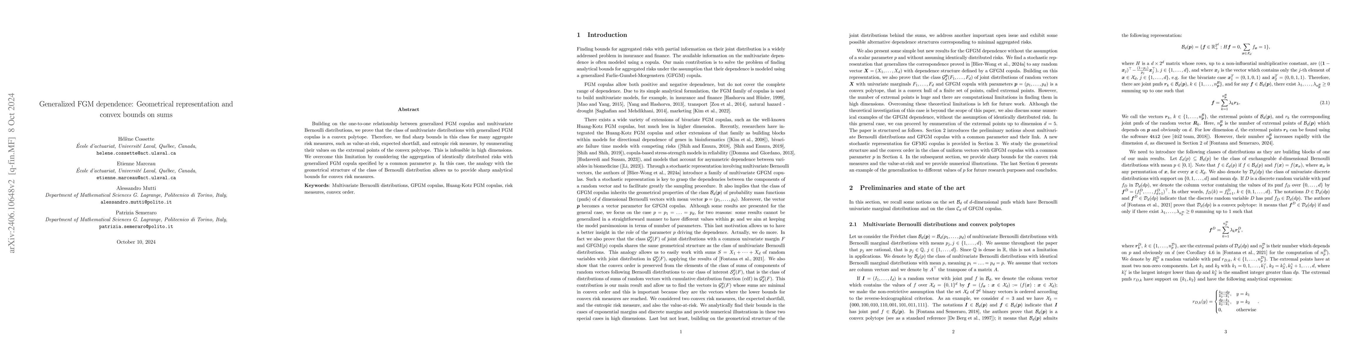 Thumbnail for Generalized FGM dependence: Geometrical representation and convex bounds
  on sums