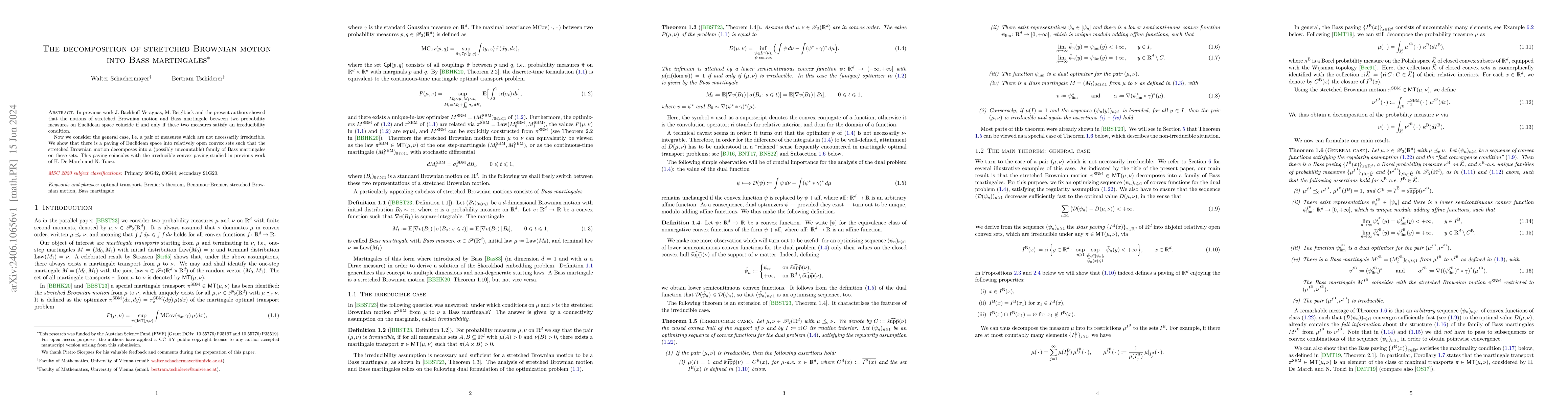 Thumbnail for The decomposition of stretched Brownian motion into Bass martingales