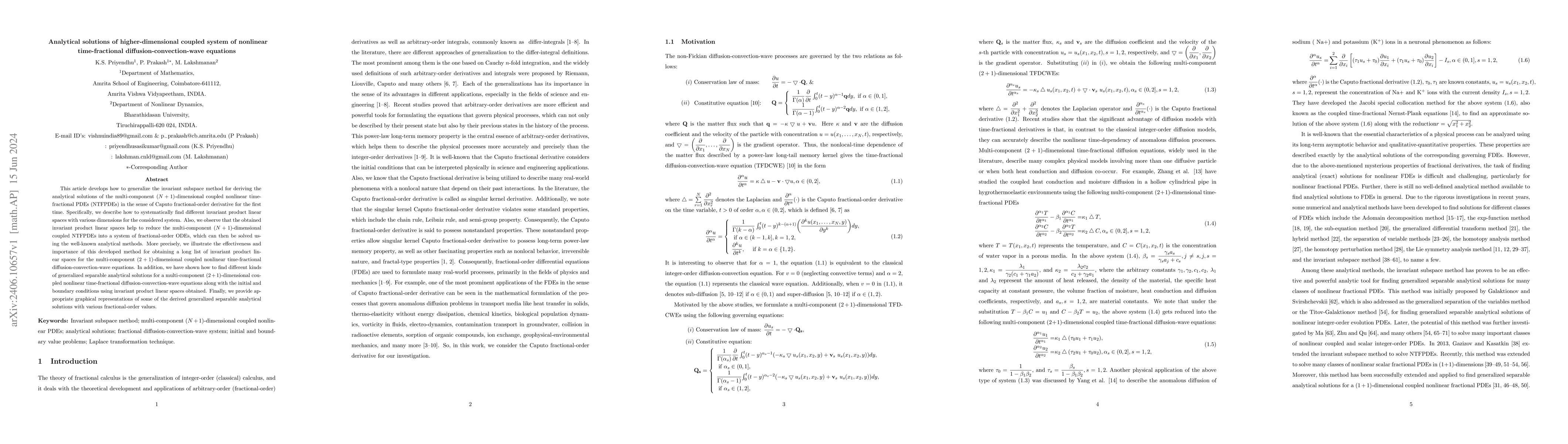 Thumbnail for Analytical solutions of higher-dimensional coupled system of nonlinear
  time-fractional diffusion-convection-wave equations