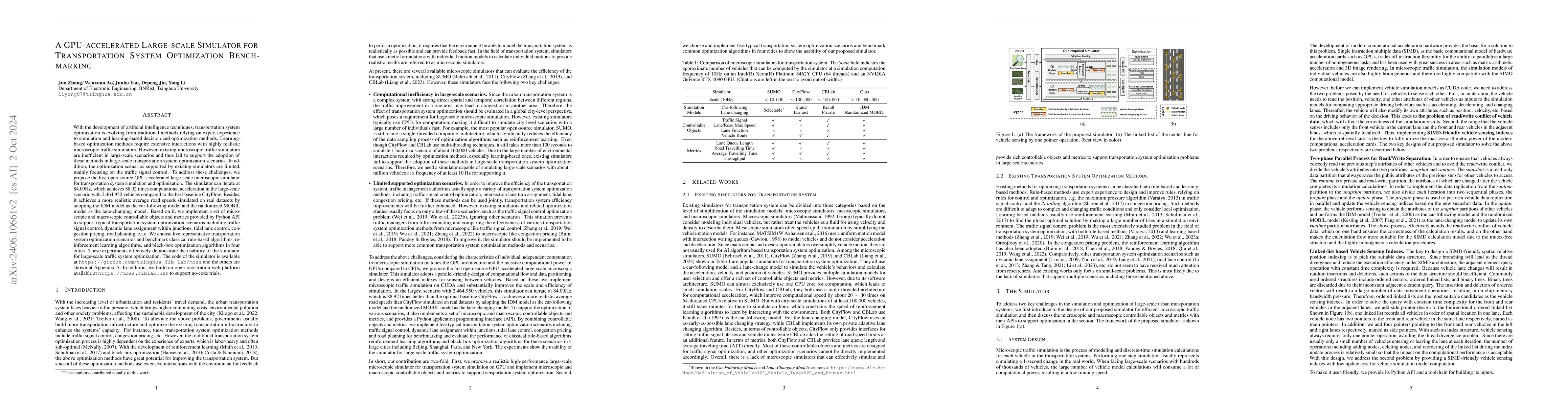 Thumbnail for A GPU-accelerated Large-scale Simulator for Transportation System
  Optimization Benchmarking