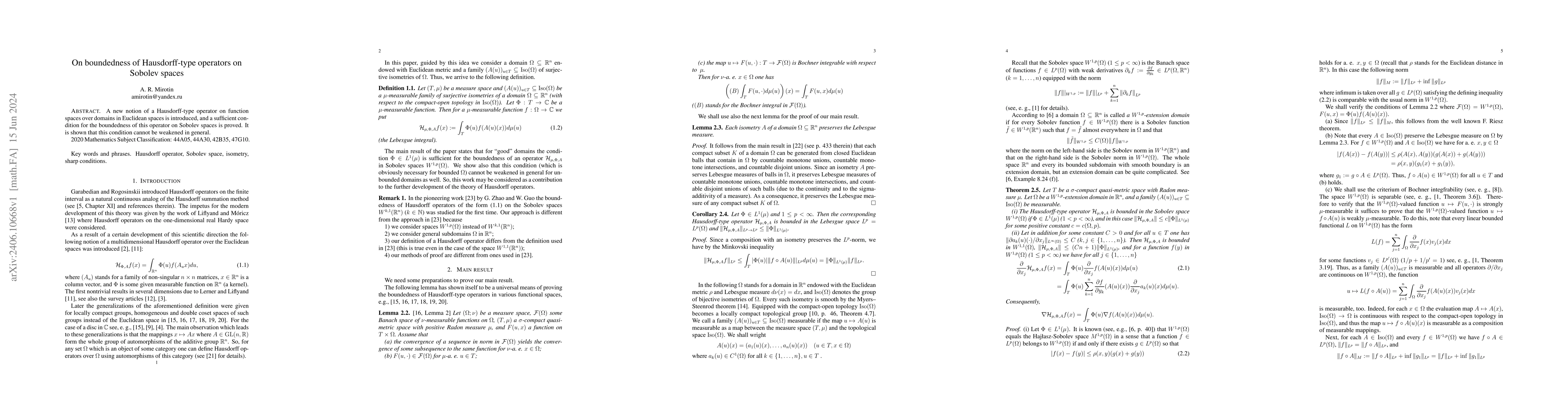 Thumbnail for On boundedness of Hausdorff-type operators on Sobolev spaces