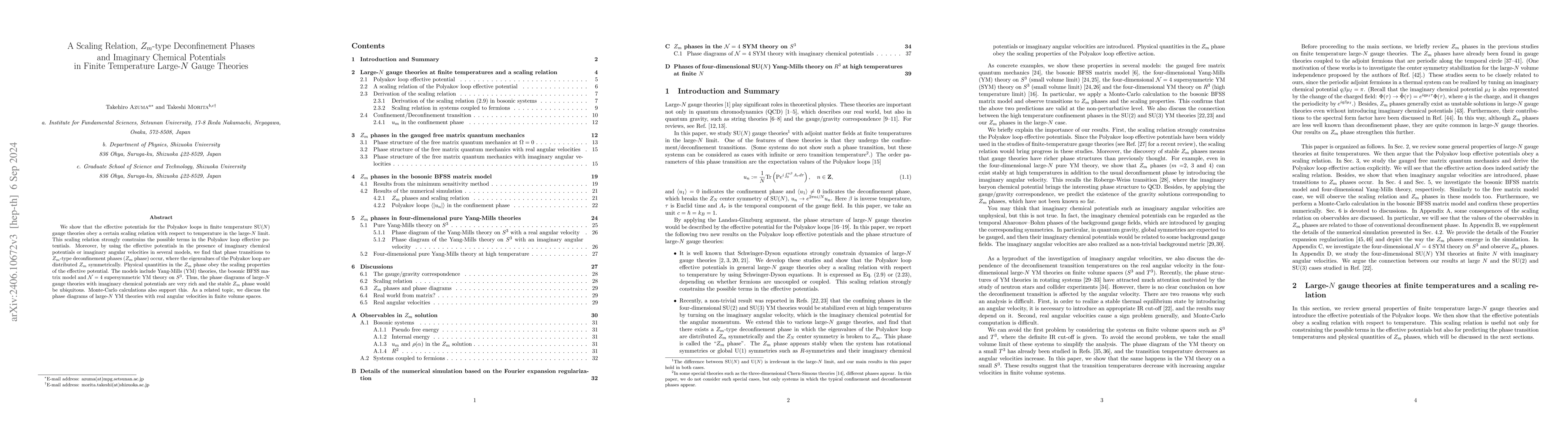 Thumbnail for A Scaling Relation, $Z_m$-type Deconfinement Phases and Imaginary
  Chemical Potentials in Finite Temperature Large-$N$ Gauge Theories