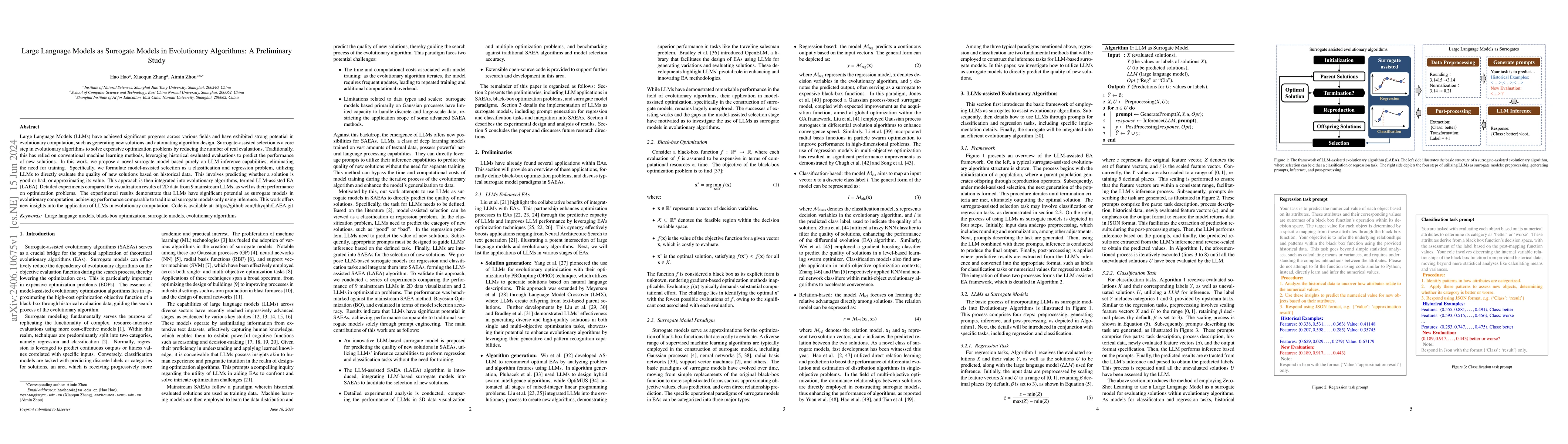 Thumbnail for Large Language Models as Surrogate Models in Evolutionary Algorithms: A
  Preliminary Study