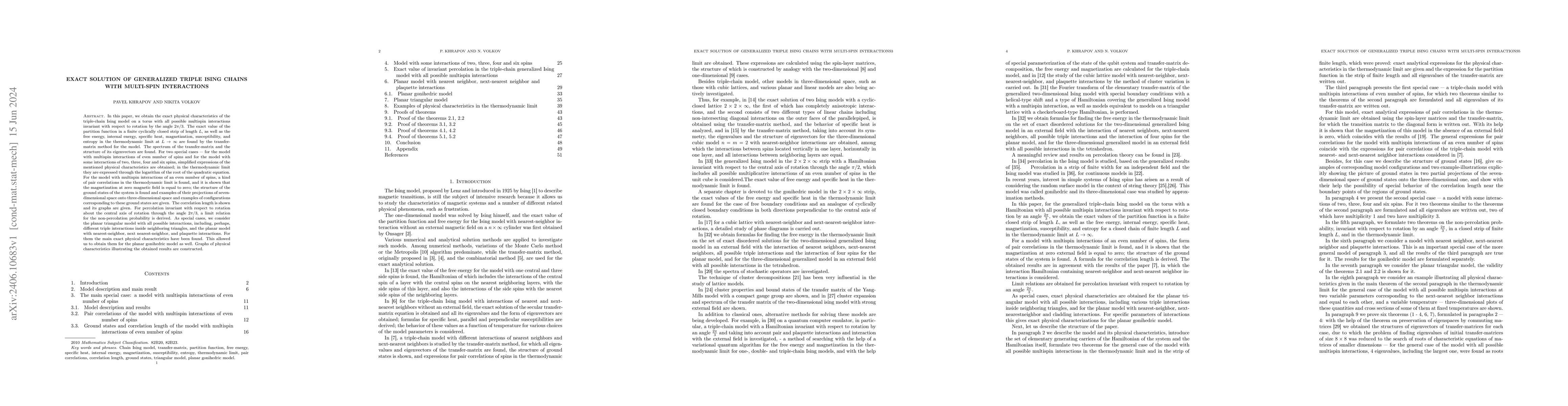 Thumbnail for Exact solution of generalized triple Ising chains with multi-spin
  interactions