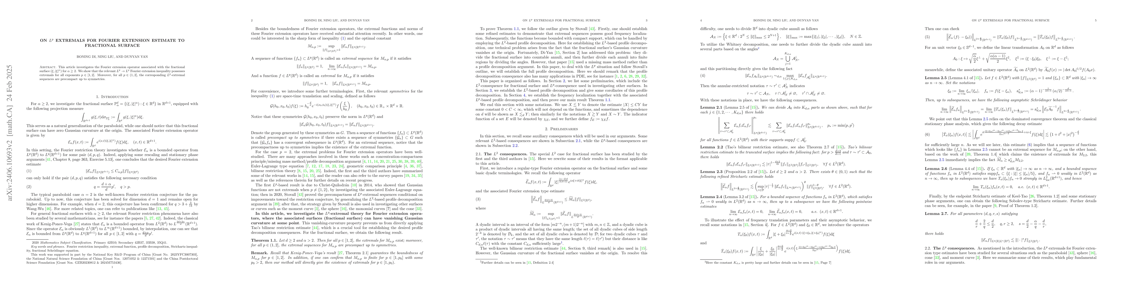 Thumbnail for On $L^p$ extremals for Fourier extension estimate to fractional surface