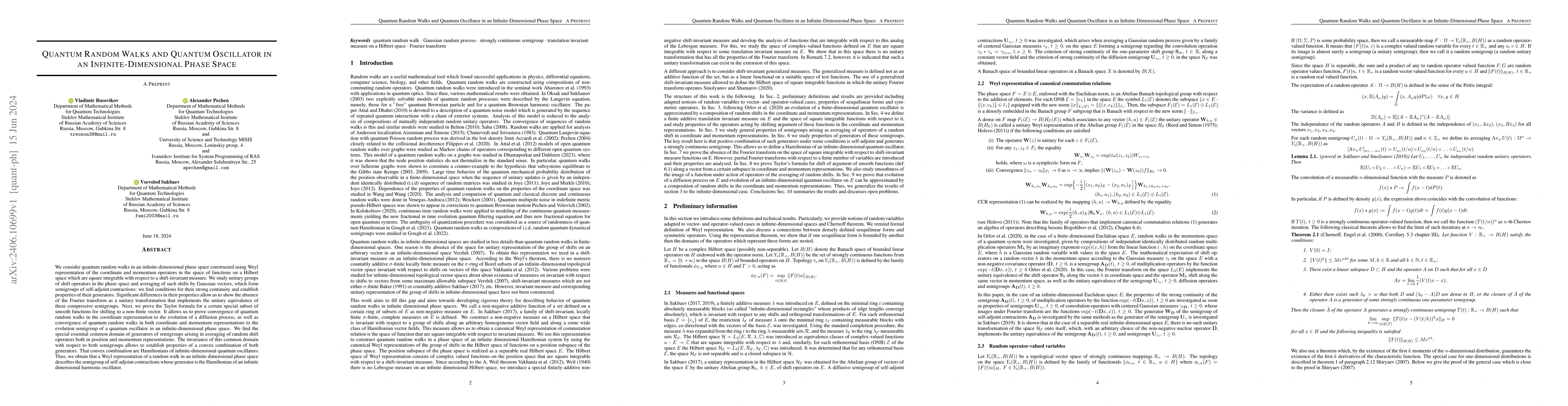 Thumbnail for Quantum Random Walks and Quantum Oscillator in an Infinite-Dimensional
  Phase Space