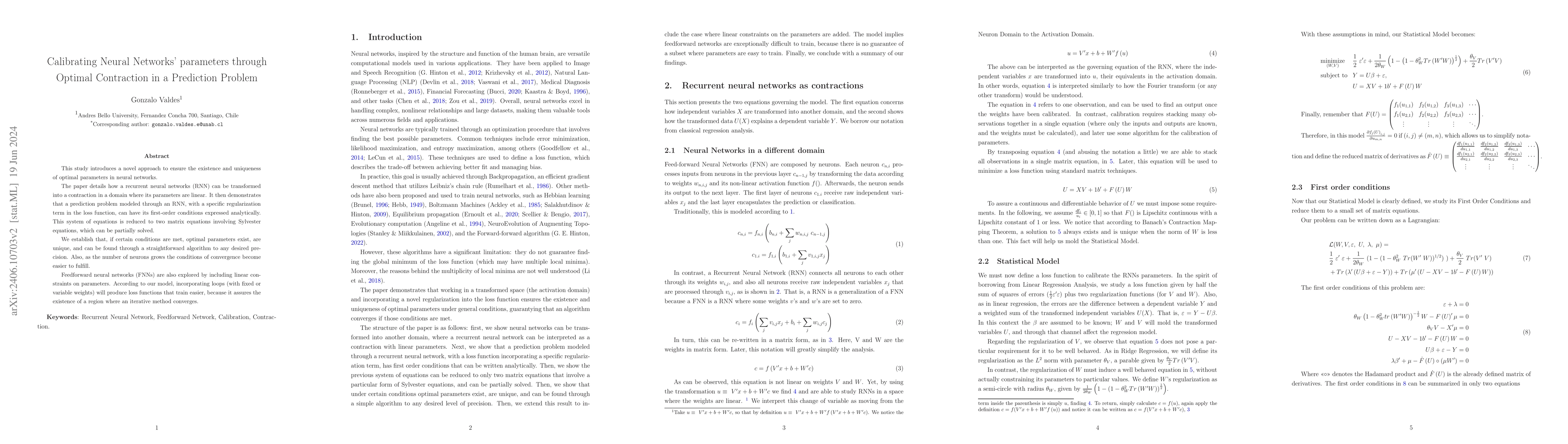 Thumbnail for Calibrating Neural Networks' parameters through Optimal Contraction in a
  Prediction Problem