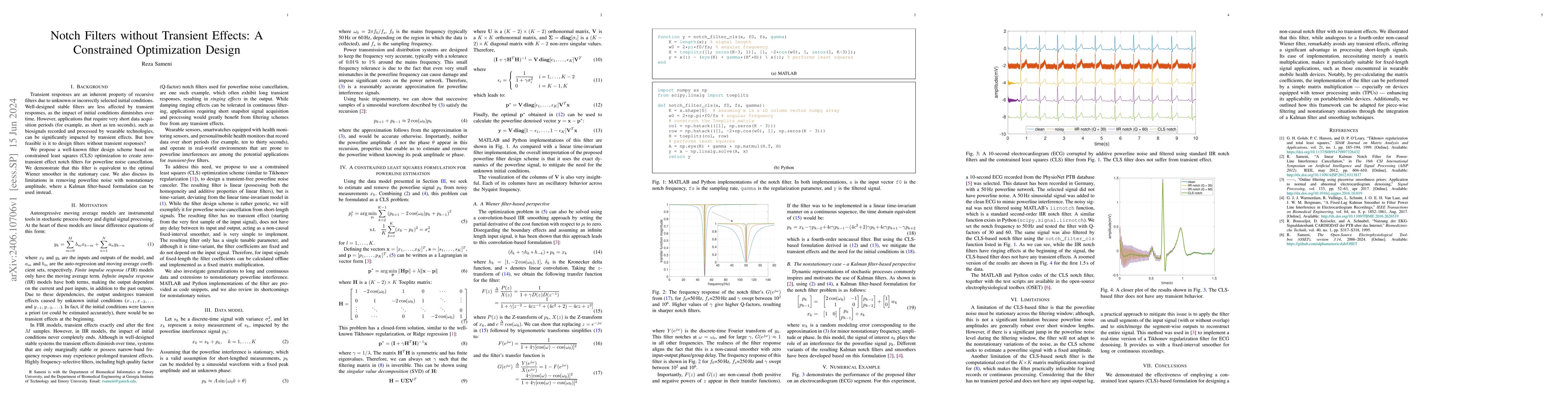 Thumbnail for Notch Filters without Transient Effects: A Constrained Optimization
  Design