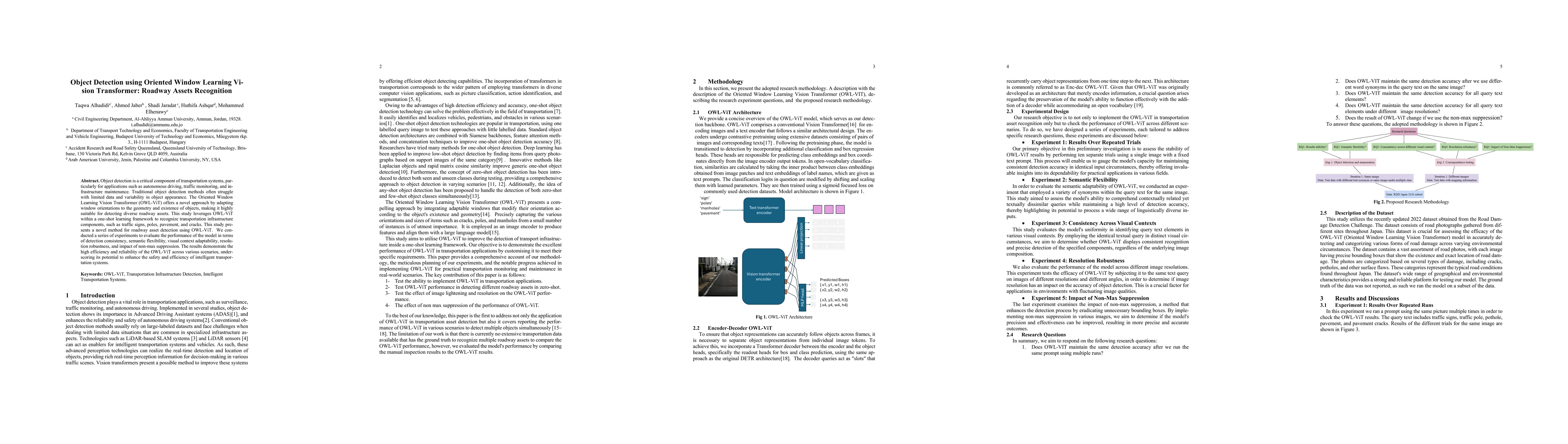 Thumbnail for Object Detection using Oriented Window Learning Vi-sion Transformer:
  Roadway Assets Recognition