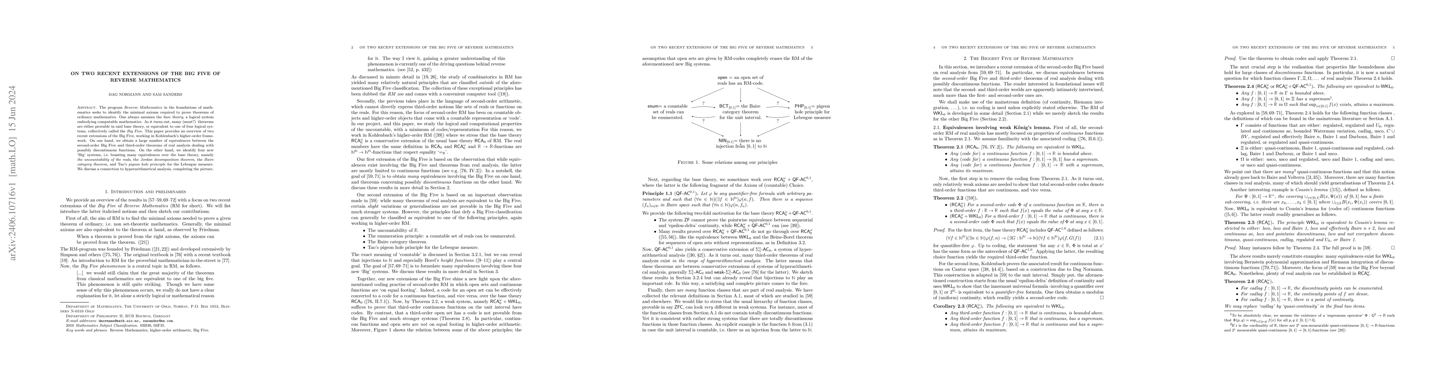 Thumbnail for On two recent extensions of the Big Five of Reverse Mathematics