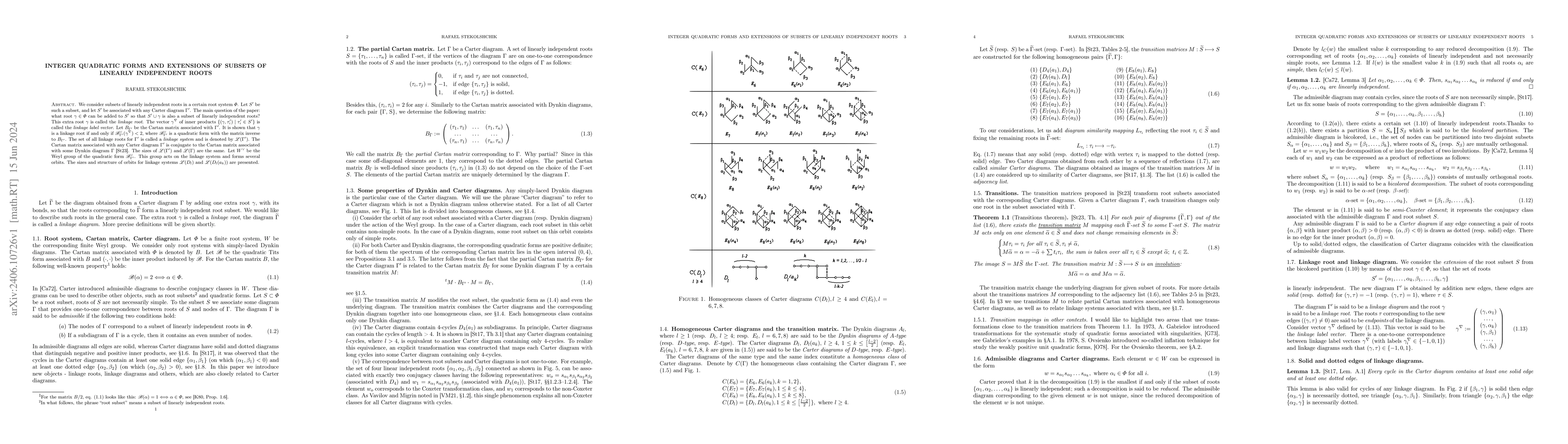 Thumbnail for Integer quadratic forms and extensions of subsets of linearly
  independent roots