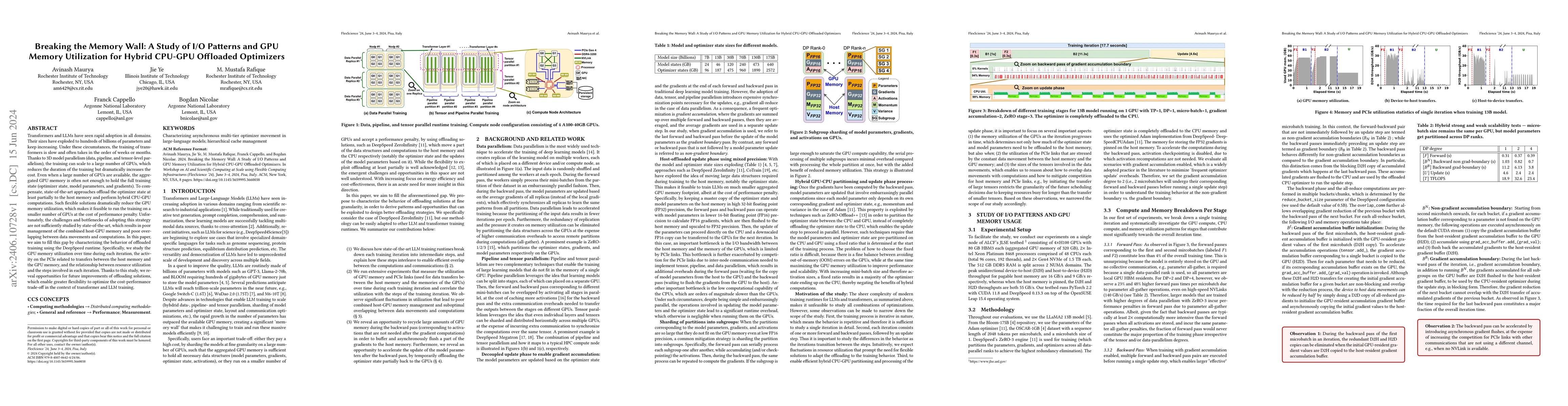 Thumbnail for Breaking the Memory Wall: A Study of I/O Patterns and GPU Memory
  Utilization for Hybrid CPU-GPU Offloaded Optimizers