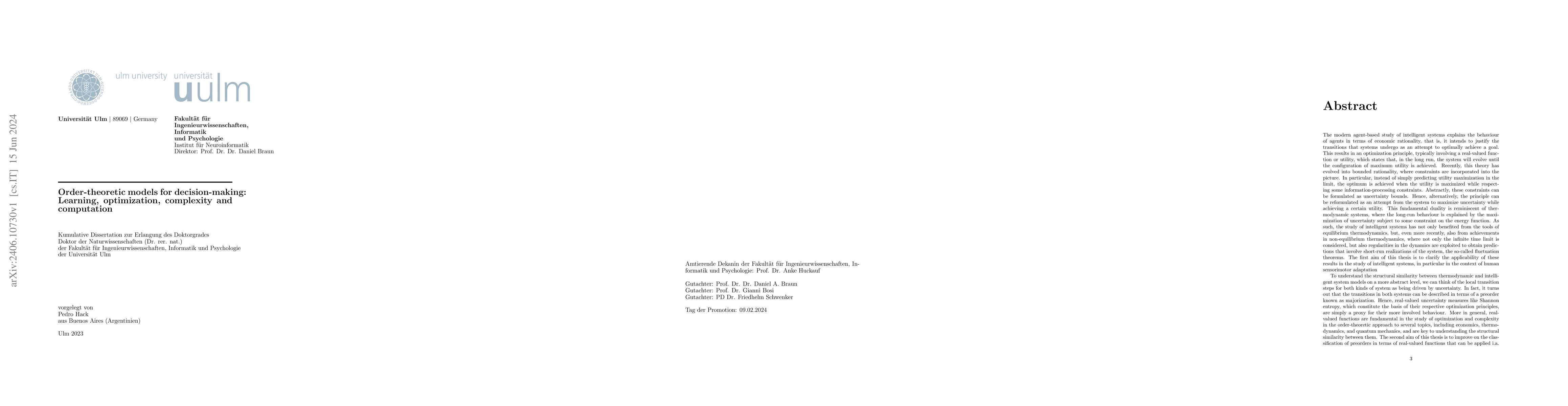 Thumbnail for Order-theoretic models for decision-making: Learning, optimization,
  complexity and computation