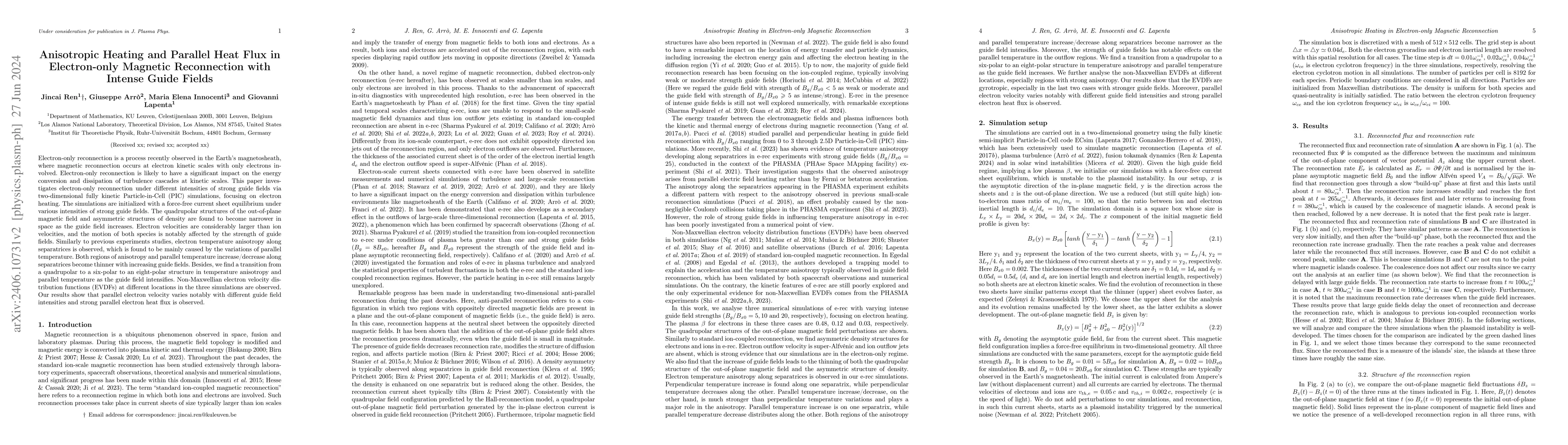 Thumbnail for Anisotropic Heating and Parallel Heat Flux in Electron-only Magnetic
  Reconnection with Intense Guide Fields