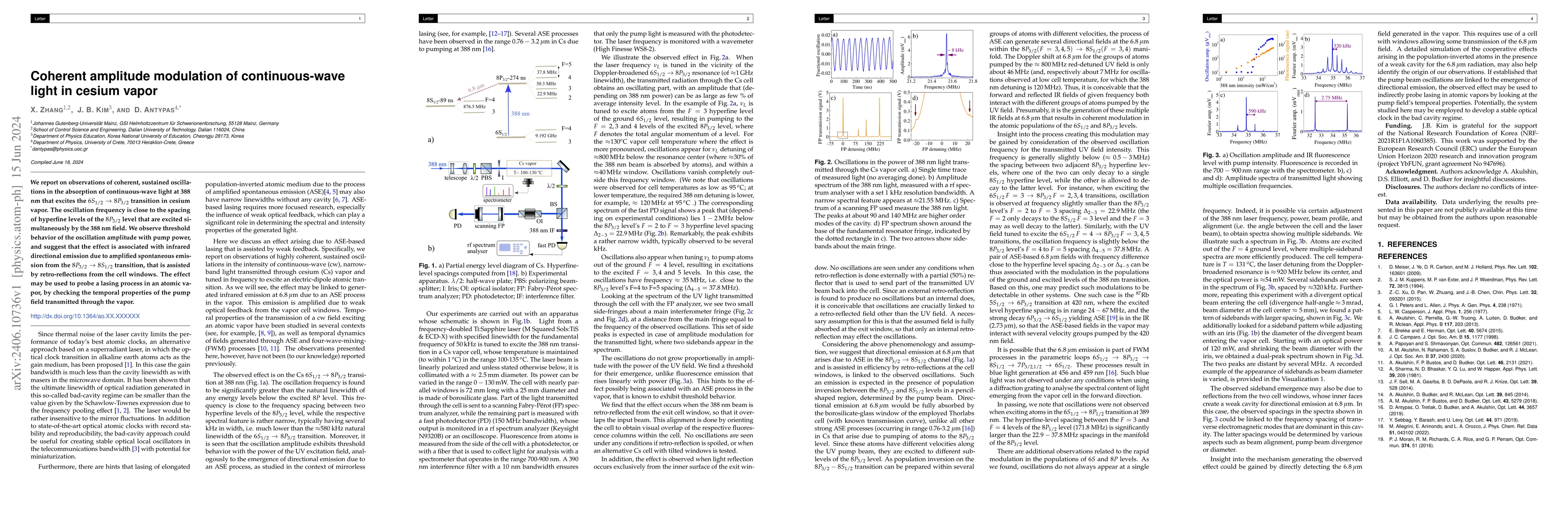 Thumbnail for Coherent amplitude modulation of continuous-wave light in cesium vapor