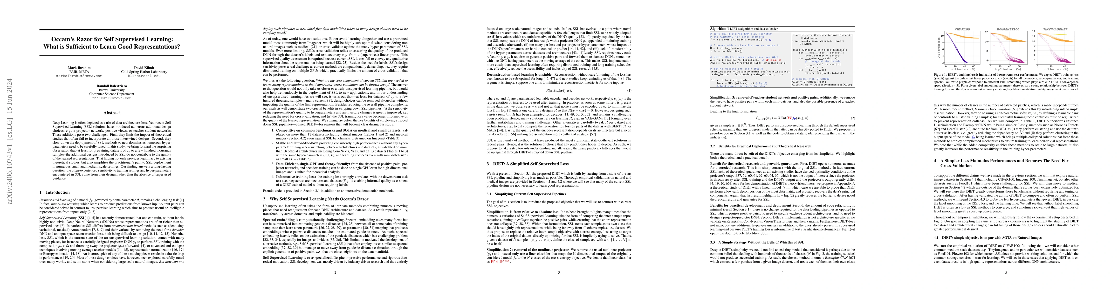 Thumbnail for Occam's Razor for Self Supervised Learning: What is Sufficient to Learn
  Good Representations?