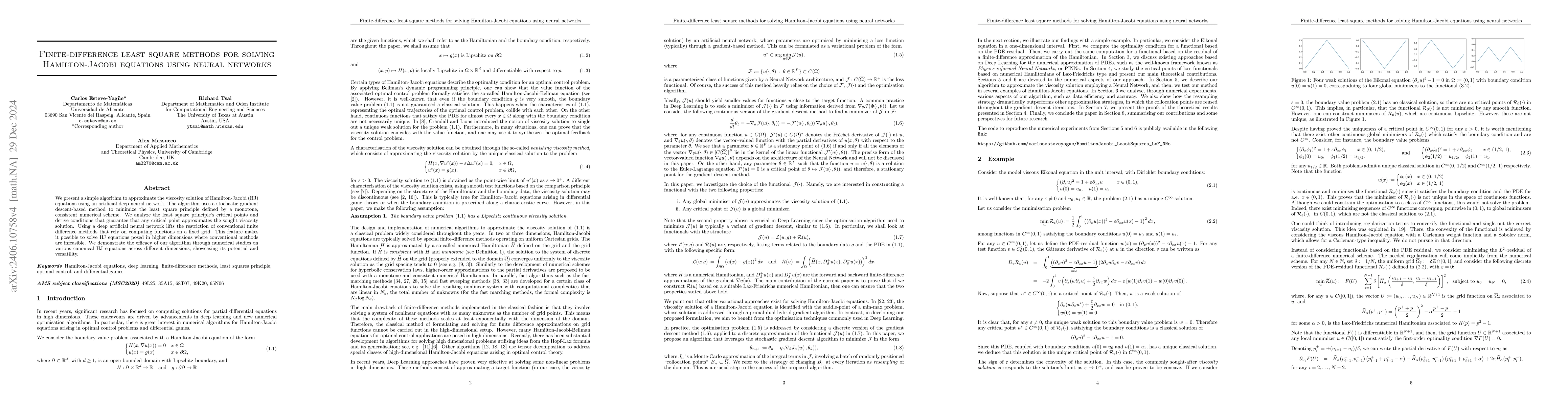 Thumbnail for Finite-difference least square methods for solving Hamilton-Jacobi
  equations using neural networks