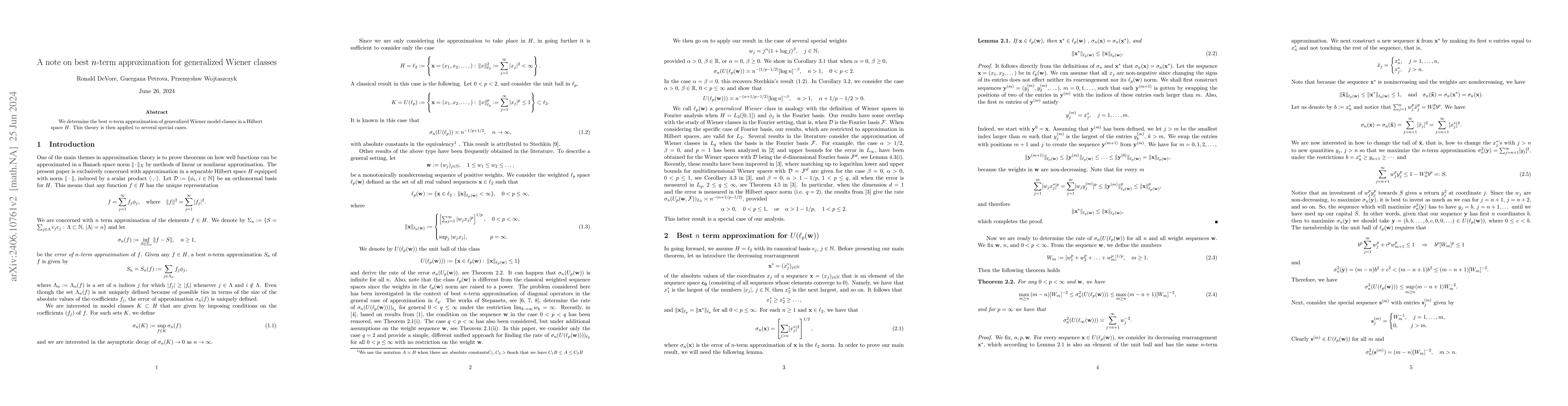 Thumbnail for A note on best n-term approximation for generalized Wiener classes